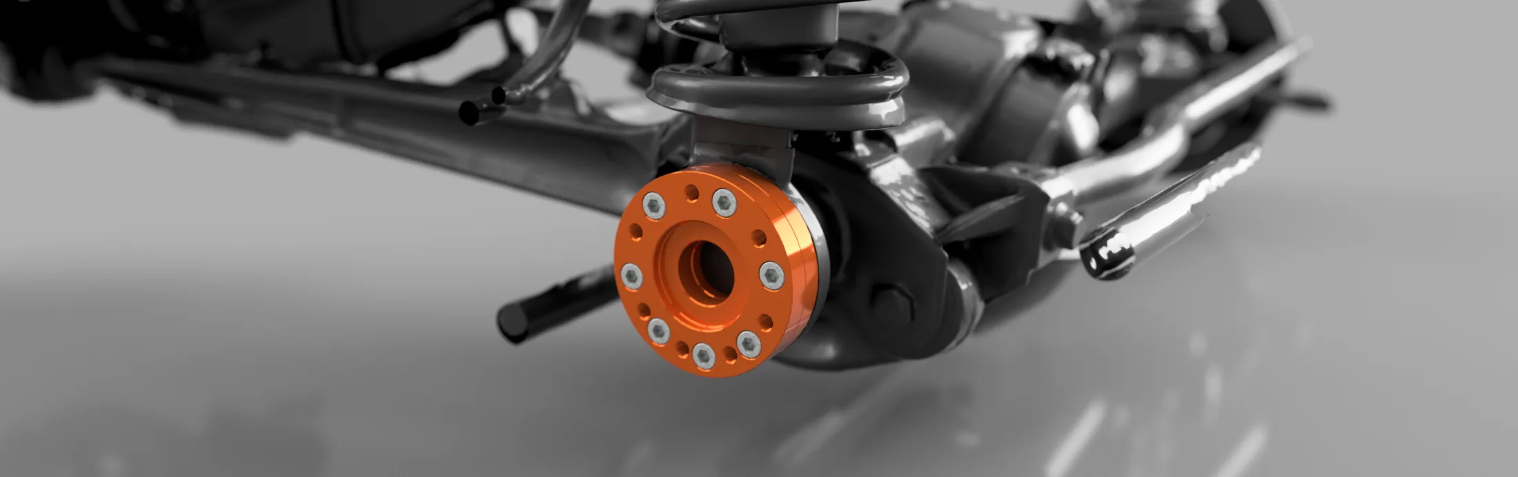 Rendering of the front axle with the Widetrack widening ring