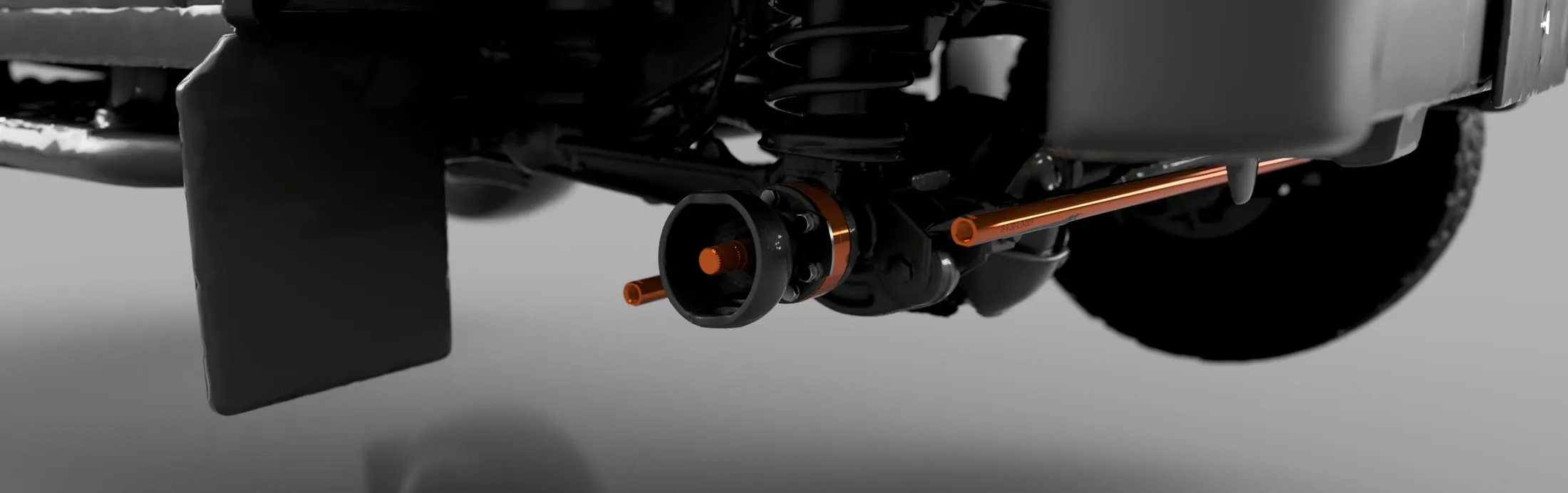 The Widetrack assembly on the front axle: widening rings, halfshaft, drag link and track rod